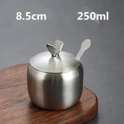 Purism Stainless Steel Seasoning Flavor Can Sugar Box Kitchen Tool Salt Pepper Pot BBQ Condiment Cruet Storage Spice Jar Bottle Spoon