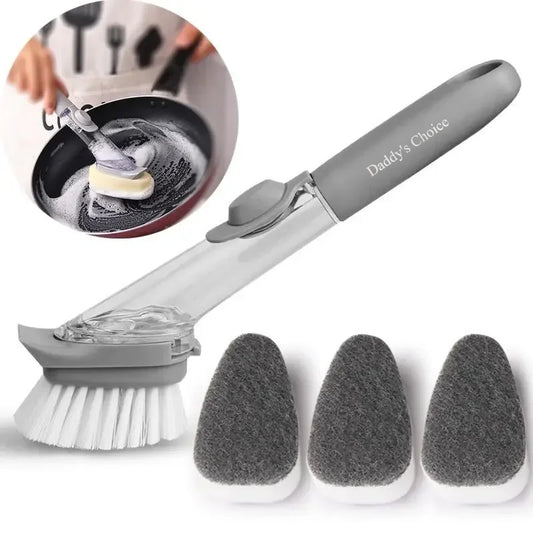 Daddy's Choice  Refillable Liquid Cleaning Brush Kitchen Bowl Scrubber Cleaning Sponge Long Handle Dispenser Cleaner Tool with Dish Soap Washing